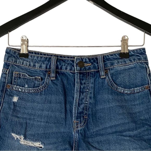 Hidden Jeans: Dark Wash High Rise Destoryed Denim Shorts - Picture 2 of 8
